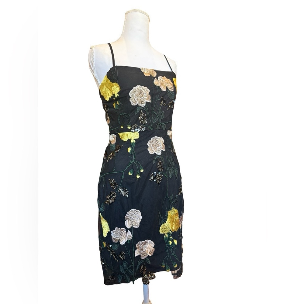 Lulus Black Floral Embroidered Mini Dress Small Sheer Overlay Strappy Cocktail - Picture 7 of 14